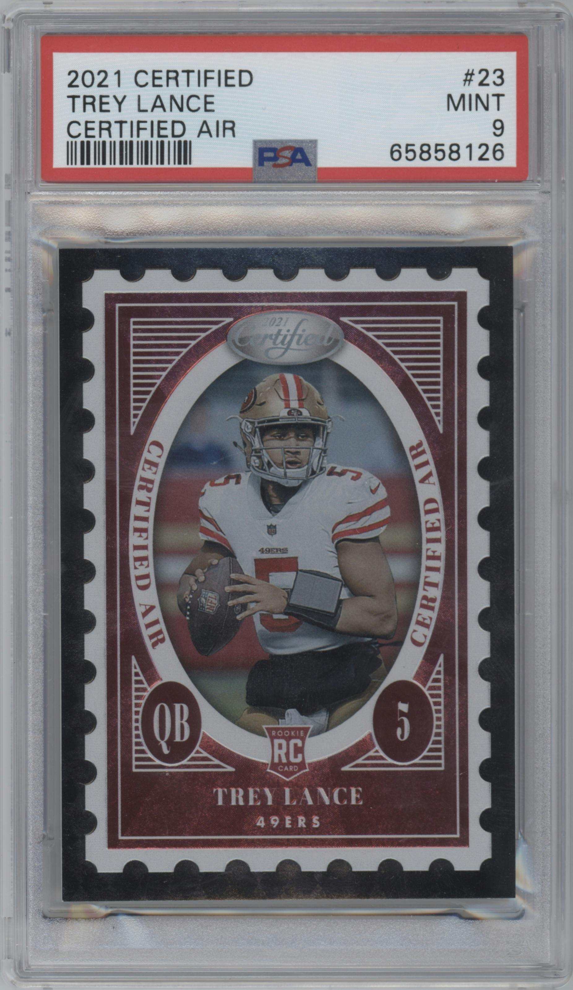 Trey Lance from the 2021 Panini Certified set graded by PSA and given an overall grade of 9.