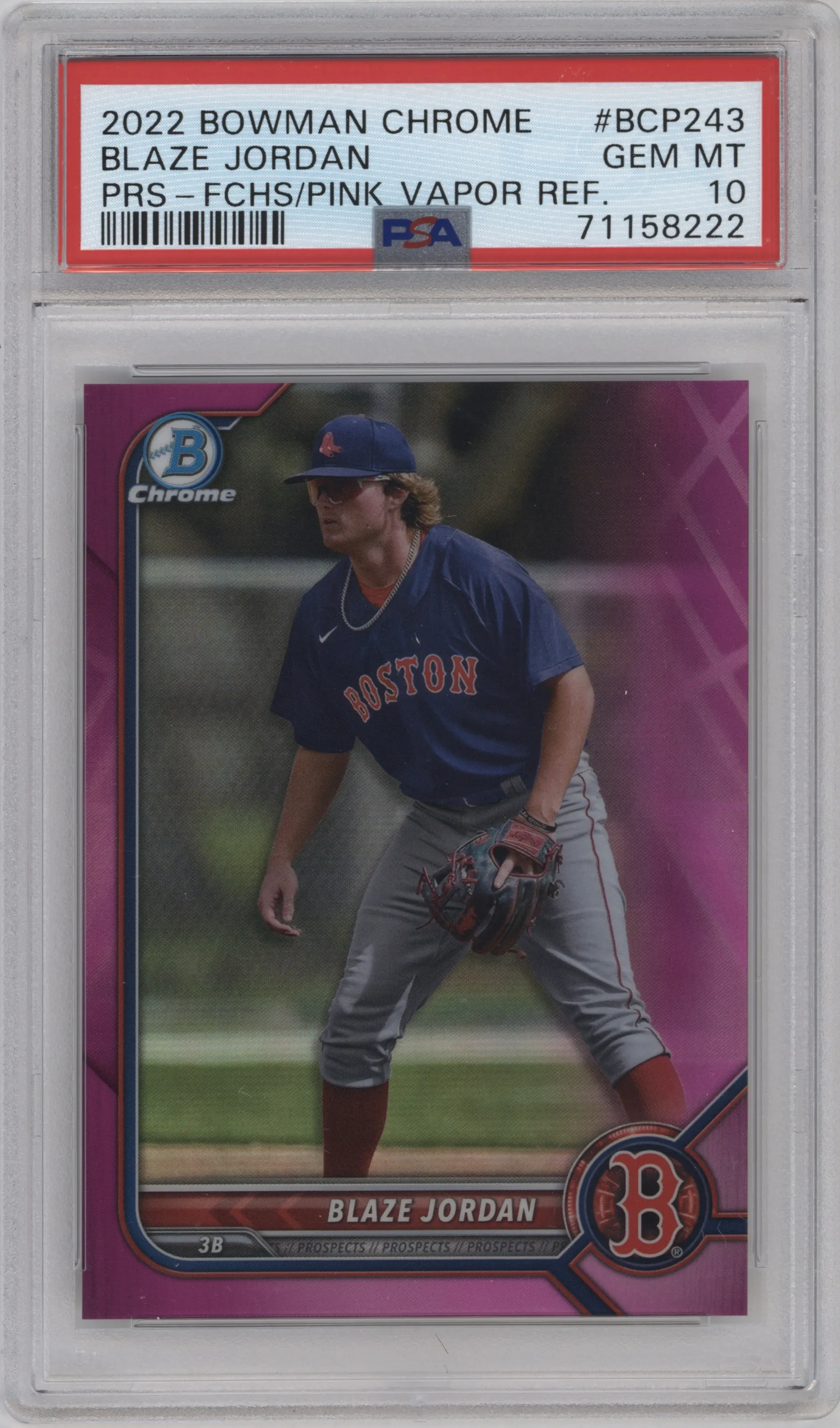 2022 Bowman Chrome Pros. Blaze Jordan Fuchsia Pink Vapor Refractor PSA 10