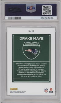 Drake Maye from the 2024 Donruss set graded by PSA and given an overall grade of 8.