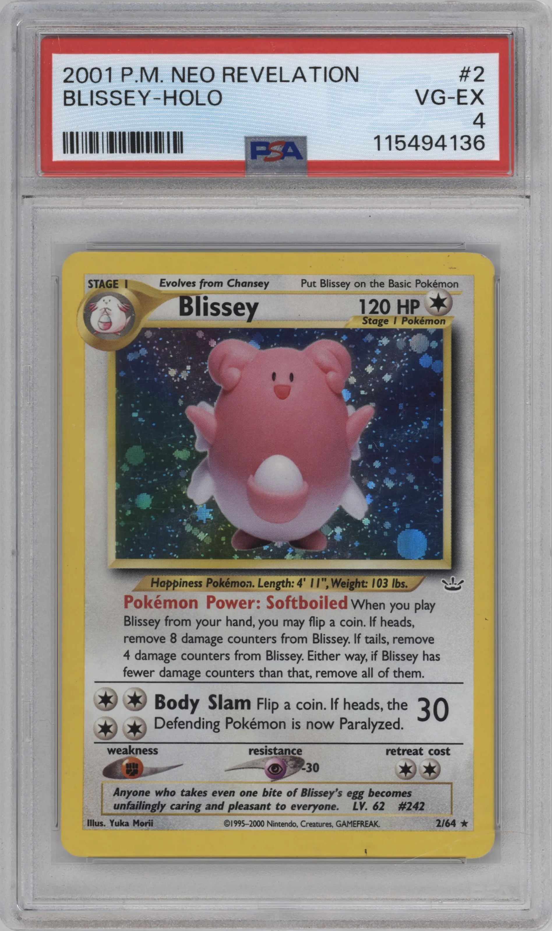 2001 Pokemon Neo Genesis Neo Revelation Blissey #2 PSA 4