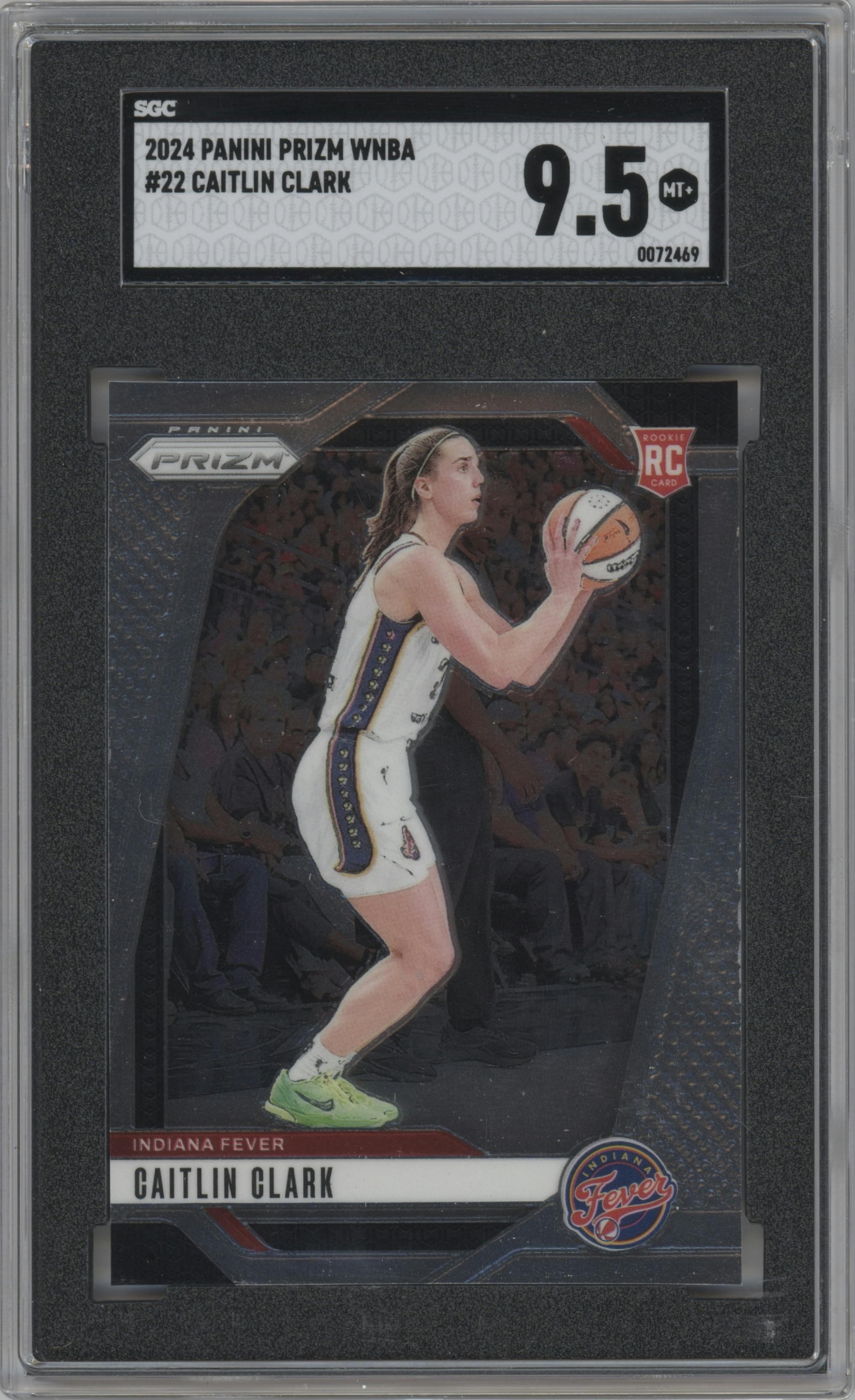 Caitlin Clark from the 2024 Panini Prizm WNBA set graded by SGC and given an overall grade of 9.5.