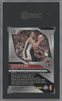 Caitlin Clark from the 2024 Panini Prizm WNBA set graded by SGC and given an overall grade of 9.5.