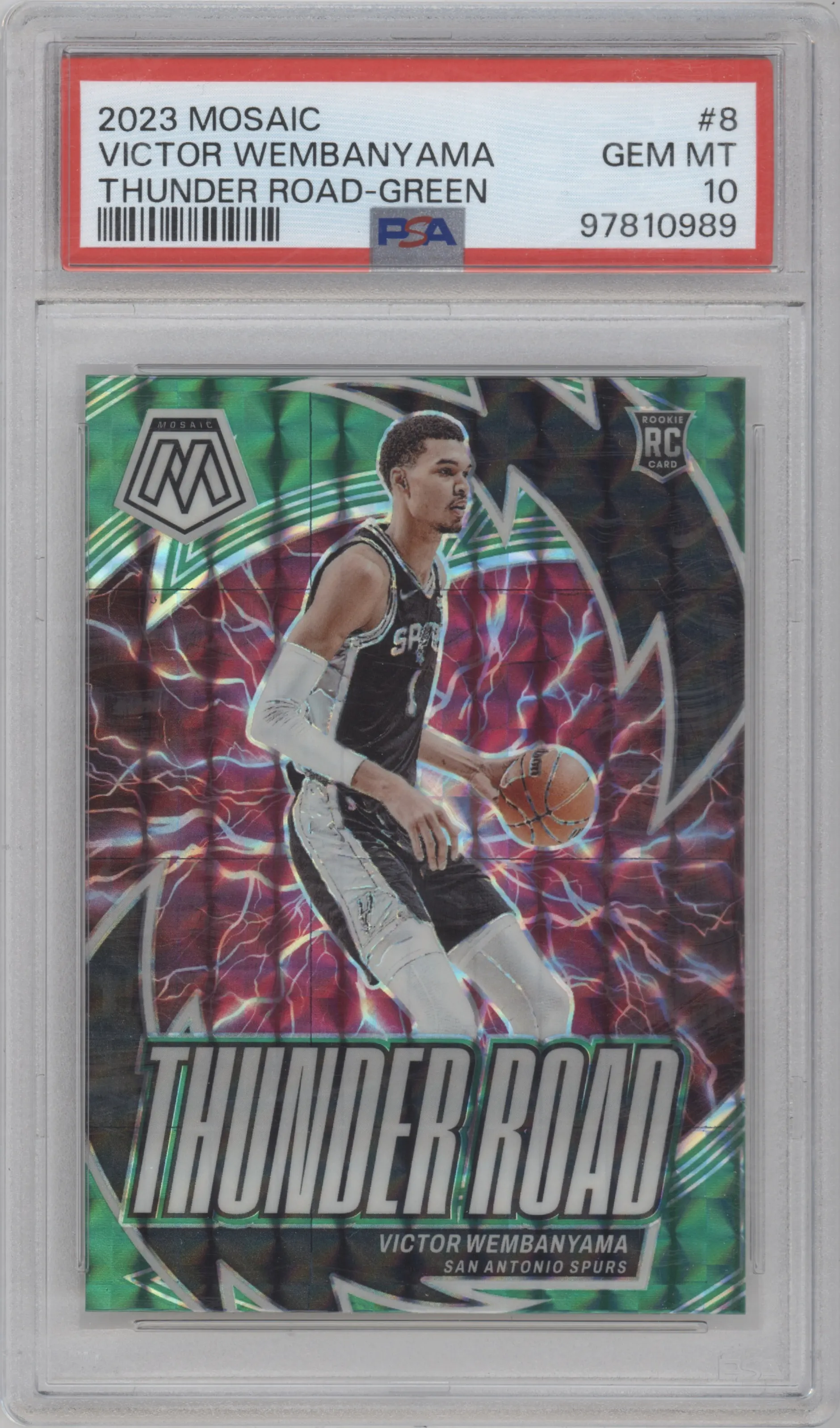 2023 Panini Mosaic Thunder Road Victor Wembanyama Green Mosaic #8 PSA 10