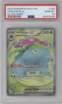 Venusaur ex from the 2023 Pokemon SV set graded by PSA and given an overall grade of 10.