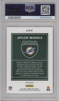 Jaylen Waddle from the 2021 Panini Donruss Optic set graded by PSA and given an overall grade of 10.
