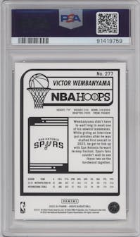 Victor Wembanyama from the 2023-24 Panini NBA Hoops set graded by PSA and given an overall grade of 9.