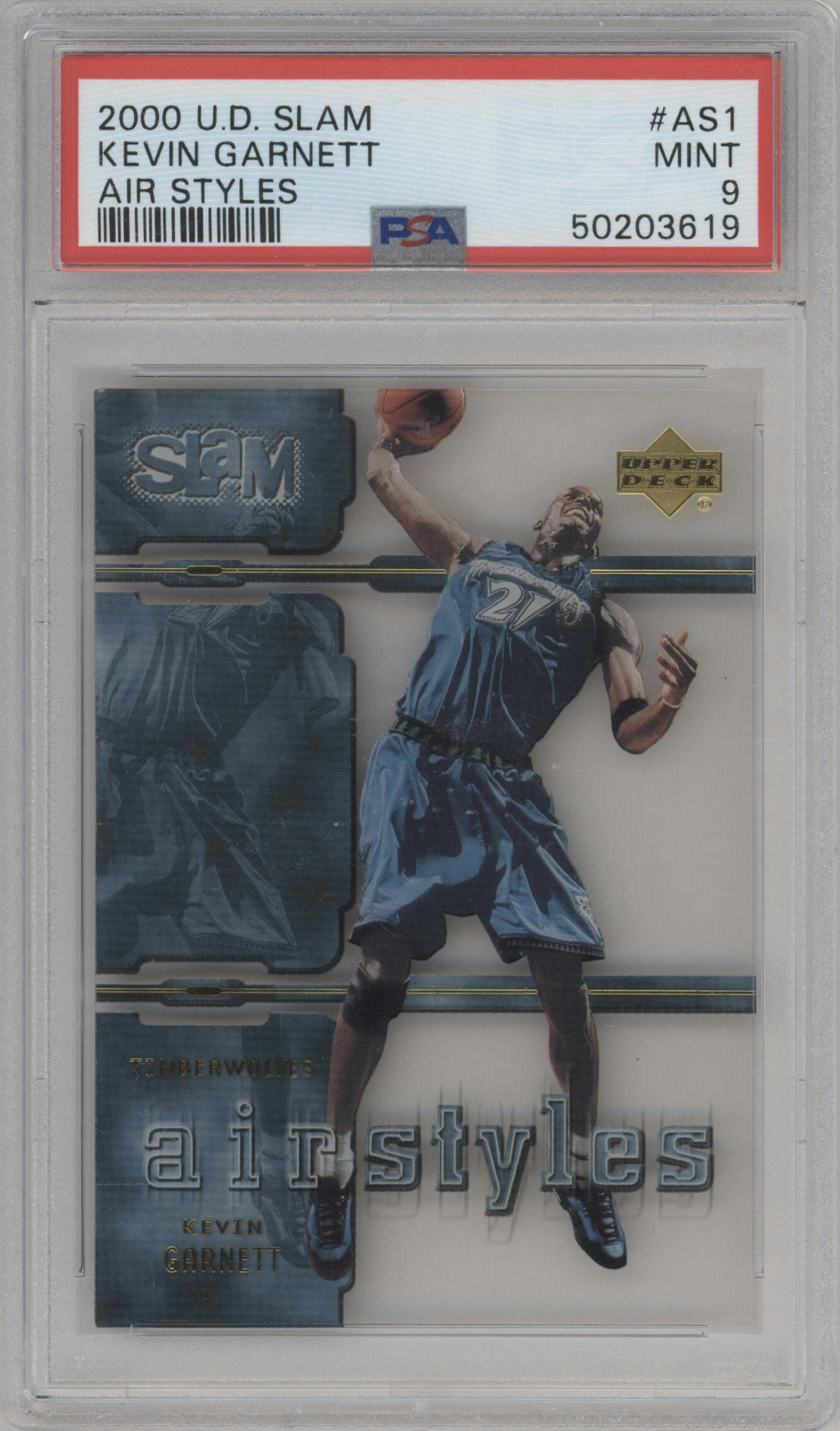 Kevin Garnett from the 2000-01 Upper Deck Slam  set graded by PSA and given an overall grade of 9.