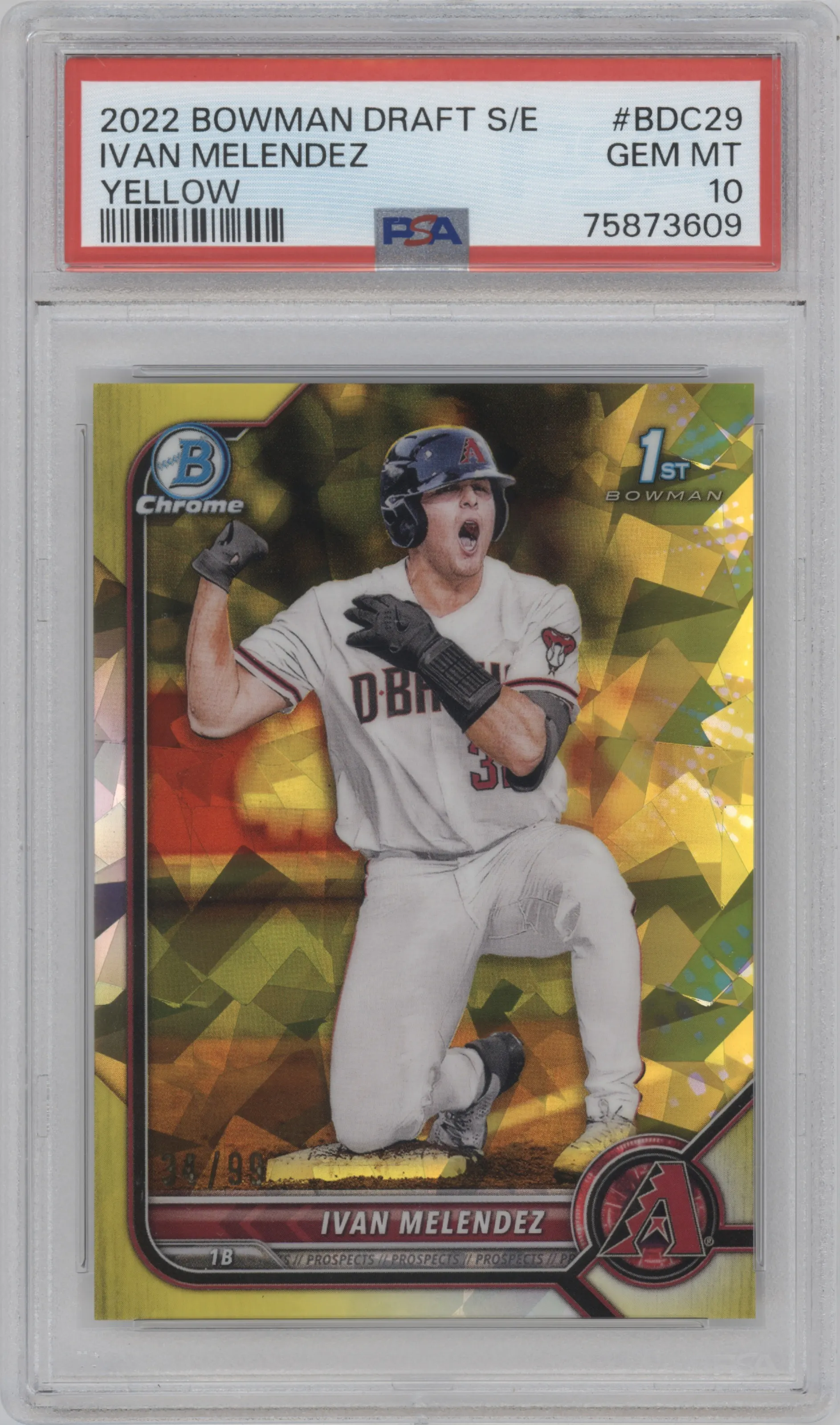 2022 Bowman Draft Sapphire Edition Chrome Ivan Melendez Yellow PSA 10