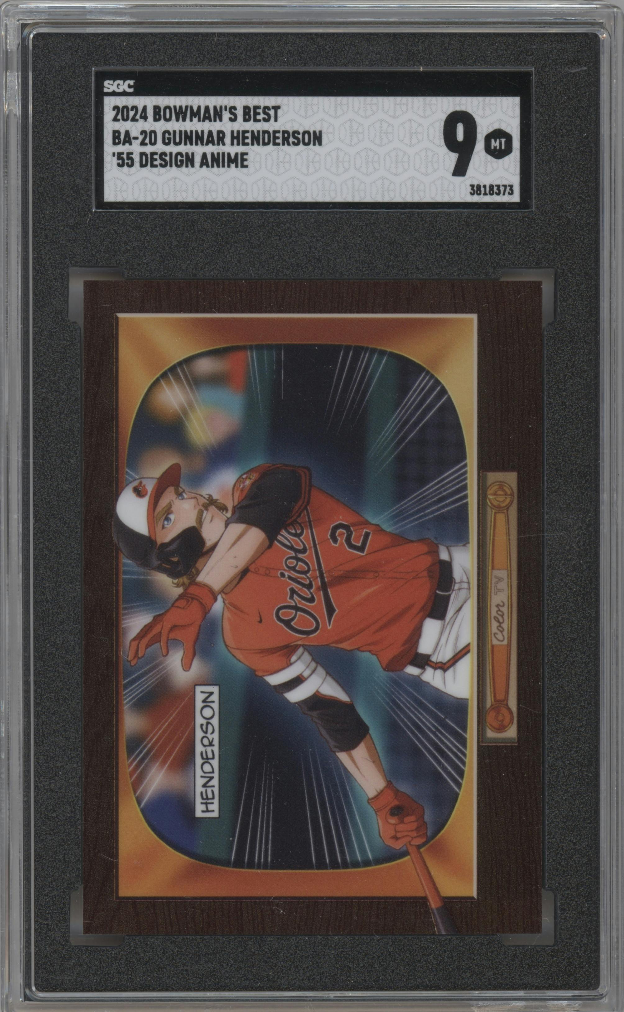 Gunnar Henderson  from the 2024 Bowman's Best set graded by SGC and given an overall grade of 9.