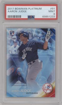 Aaron Judge from the 2017 Bowman Platinum set graded by PSA and given an overall grade of 9.