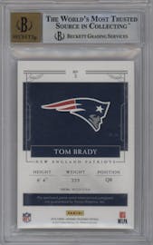 Tom Brady from the 2016 Panini National Treasures set graded by Beckett and given an overall grade of 9.