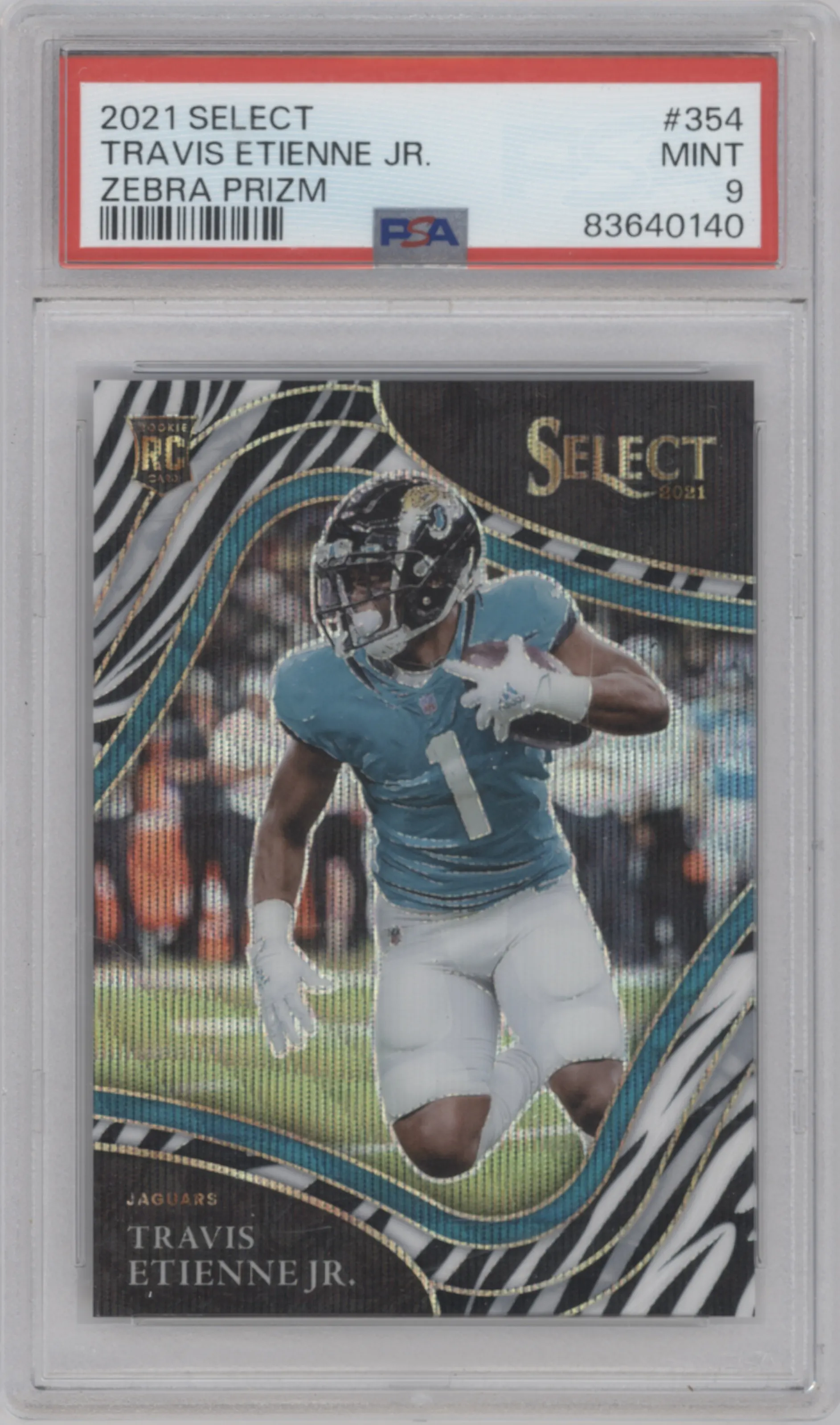 2021 Panini Select Field Lvl. Travis Etienne Jr. Zebra #354 PSA 9