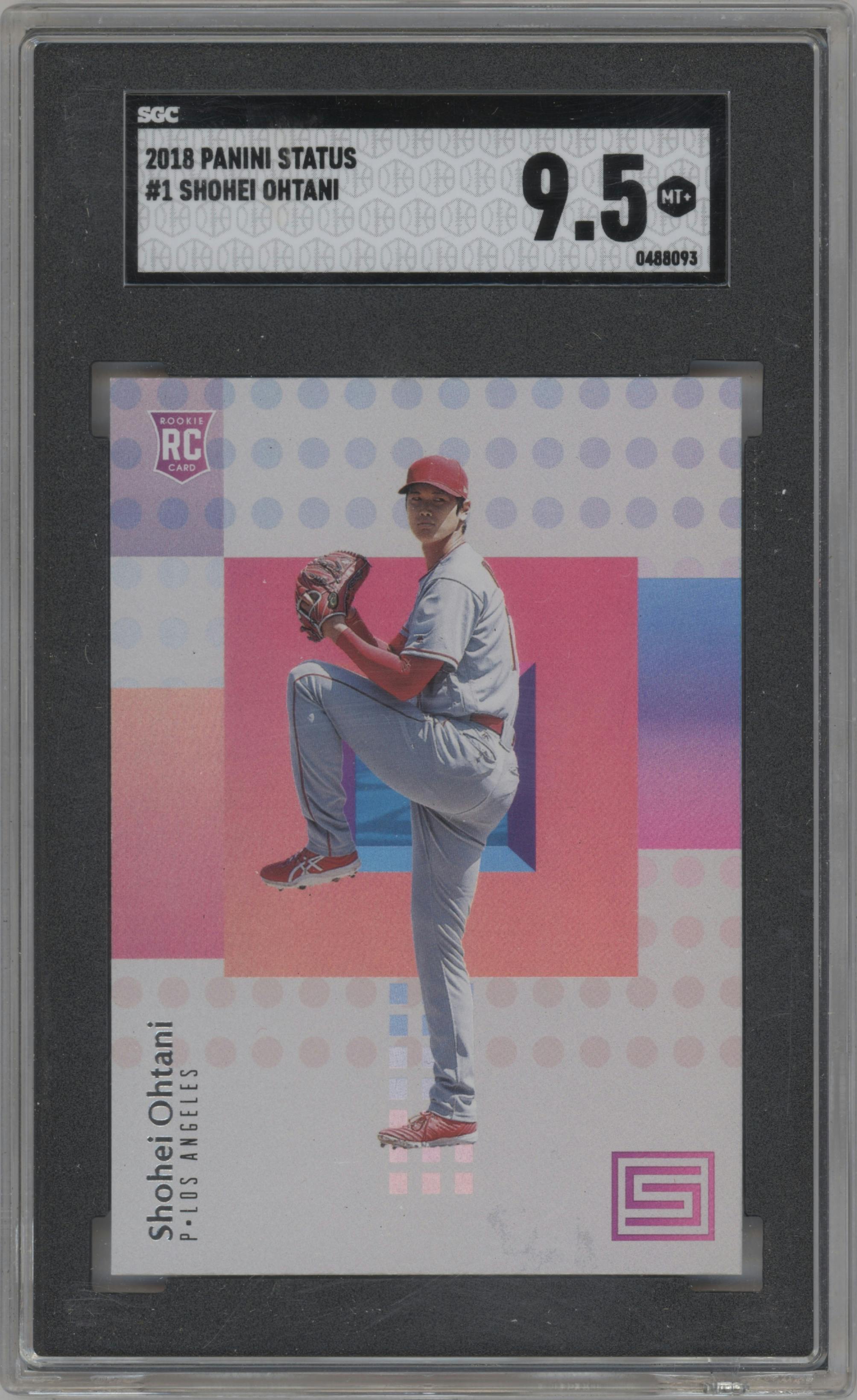 Shohei Ohtani from the 2018 Panini Chronicles set graded by SGC and given an overall grade of 9.5.