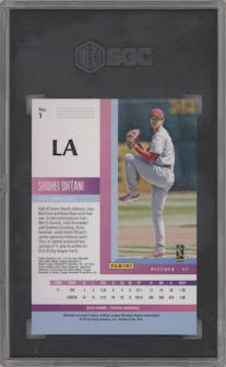 Shohei Ohtani from the 2018 Panini Chronicles set graded by SGC and given an overall grade of 9.5.