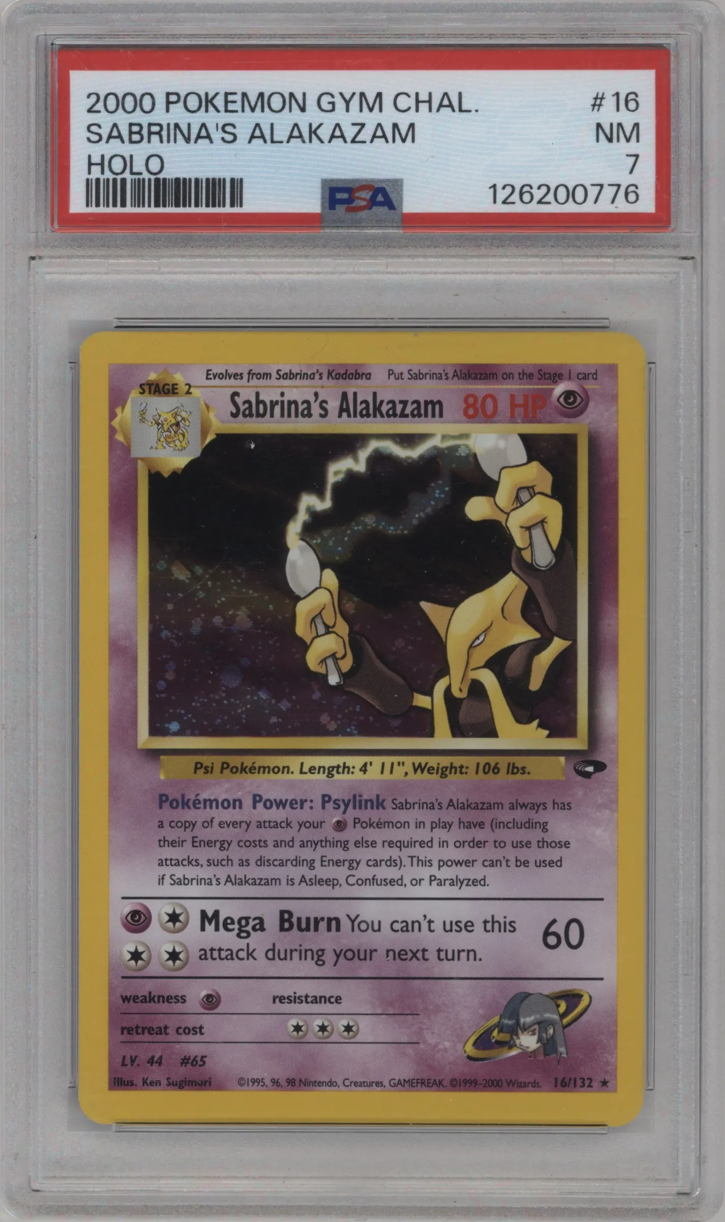 2000 Pokemon GH Gym Challenge Sabrina's Alakazam PSA 7