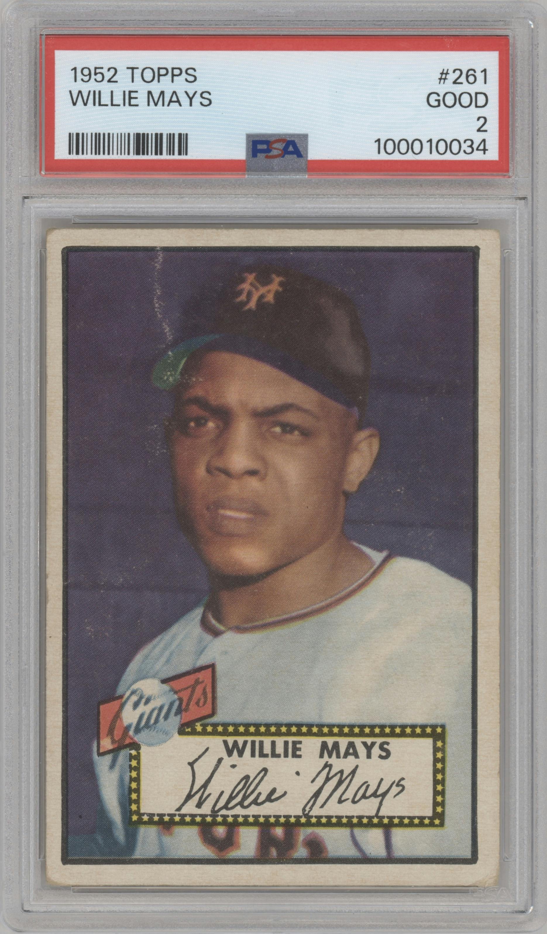 Willie Mays from the 1952 Topps set graded by PSA and given an overall grade of 2.