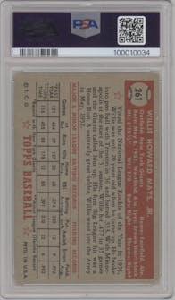 Willie Mays from the 1952 Topps set graded by PSA and given an overall grade of 2.