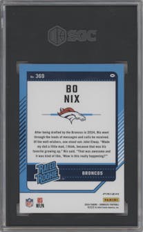 Bo Nix from the 2024 Donruss set featuring a Pink parallel graded by SGC and given an overall grade of 9.