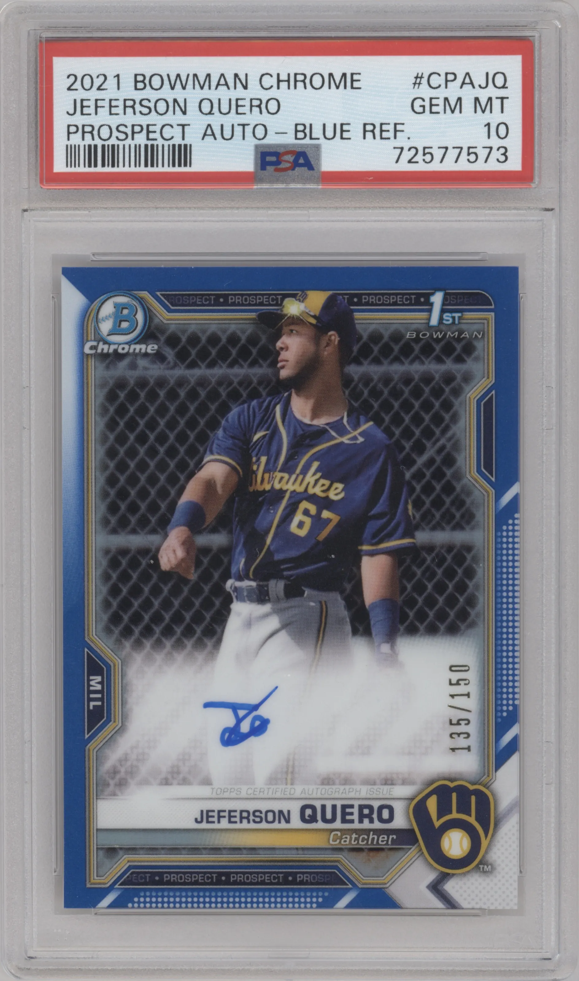 2021 Bowman Chrome Pros.Auto Jeferson Quero Blue Refractor PSA 10