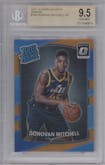 Donovan Mitchell from the 2017-18 Panini Donruss Optic set featuring a Orange parallel graded by Beckett and given an overall grade of 9.5.