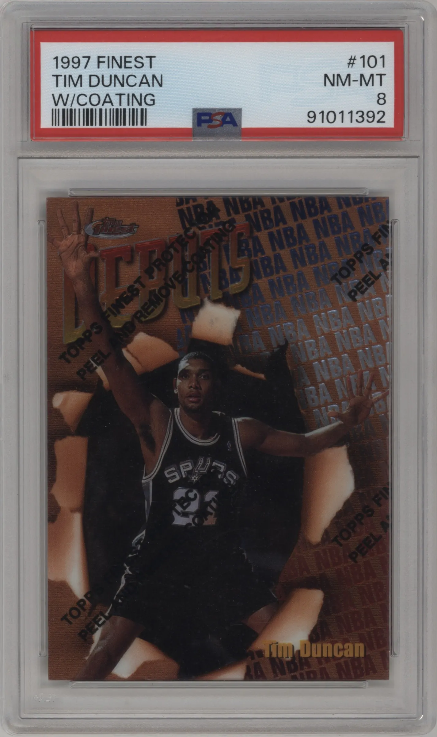 1997 Topps Finest Tim Duncan W/ Coating PSA 8
