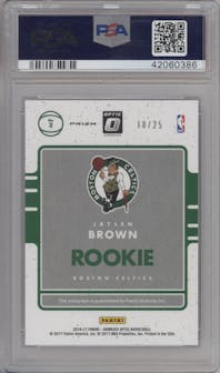 Jaylen Brown from the 2016-17 Panini Donruss Optic set featuring a Pink parallel graded by PSA and given an overall grade of 10.