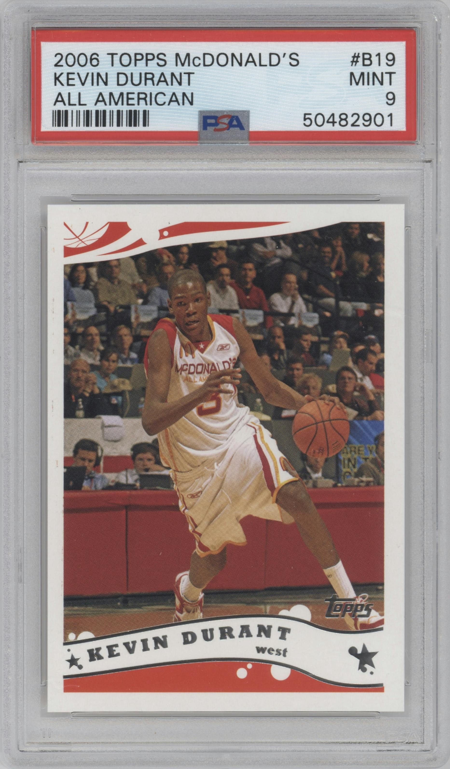 Kevin Durant from the 2006 Topps McDonald's set graded by PSA and given an overall grade of 9.