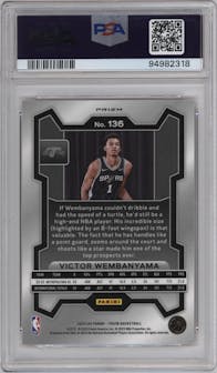 Victor Wembanyama from the 2023-24 Panini Prizm set featuring a Orange Ice parallel graded by PSA and given an overall grade of 10.