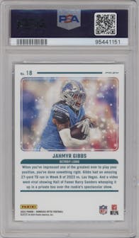 Jahmyr Gibbs from the 2023 Donruss Optic set graded by PSA and given an overall grade of 10.
