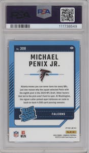 Michael Penix Jr.  from the 2024 Donruss set featuring a Blue Scope parallel graded by PSA and given an overall grade of 10.