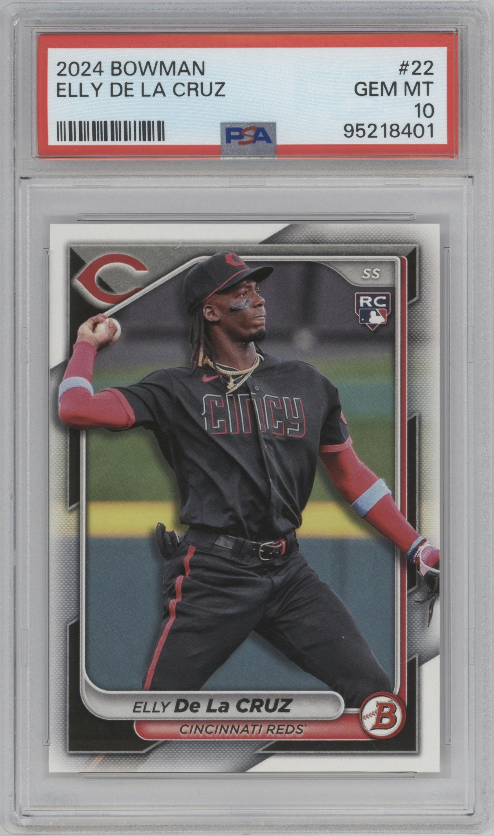 Elly De La Cruz from the 2024 Bowman set graded by PSA and given an overall grade of 10.