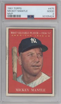 Mickey Mantle from the 1961 Topps set graded by PSA and given an overall grade of 2.