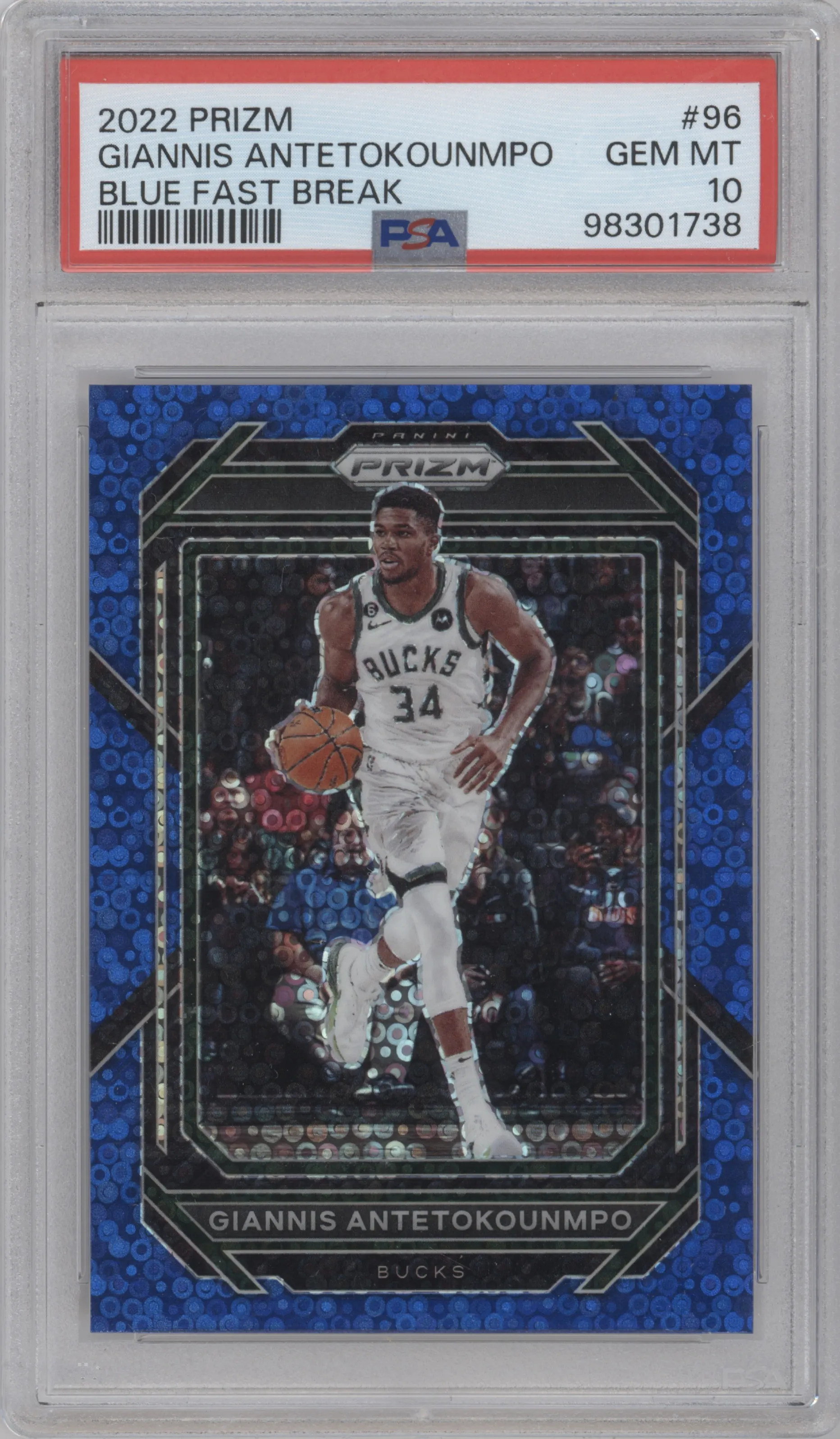 2022 Panini Prizm Giannis Antetokounmpo Fast Break Blue #96 PSA 10