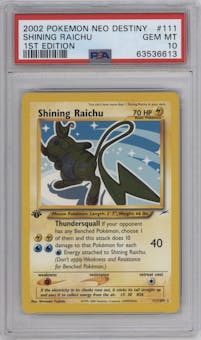 Shining Raichu from the 2002 Pokemon Neo Genesis set graded by PSA and given an overall grade of 10.
