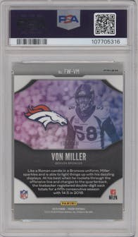 Von Miller from the 2019 Panini Prizm set featuring a Gold Prizm parallel graded by PSA and given an overall grade of 10.