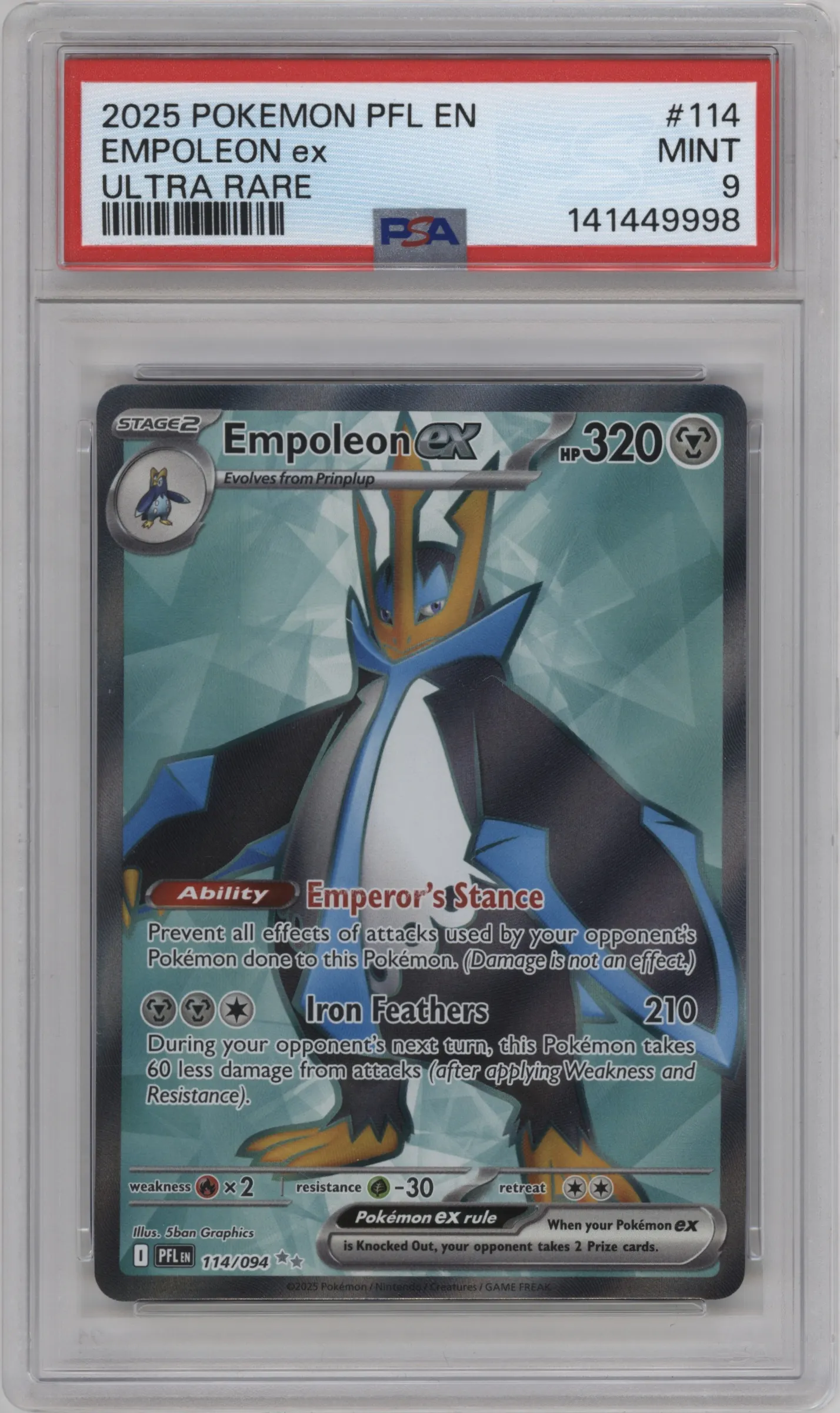 2025 Pokemon Mega Evolution Phan. Flames Empoleon ex #114 PSA 9