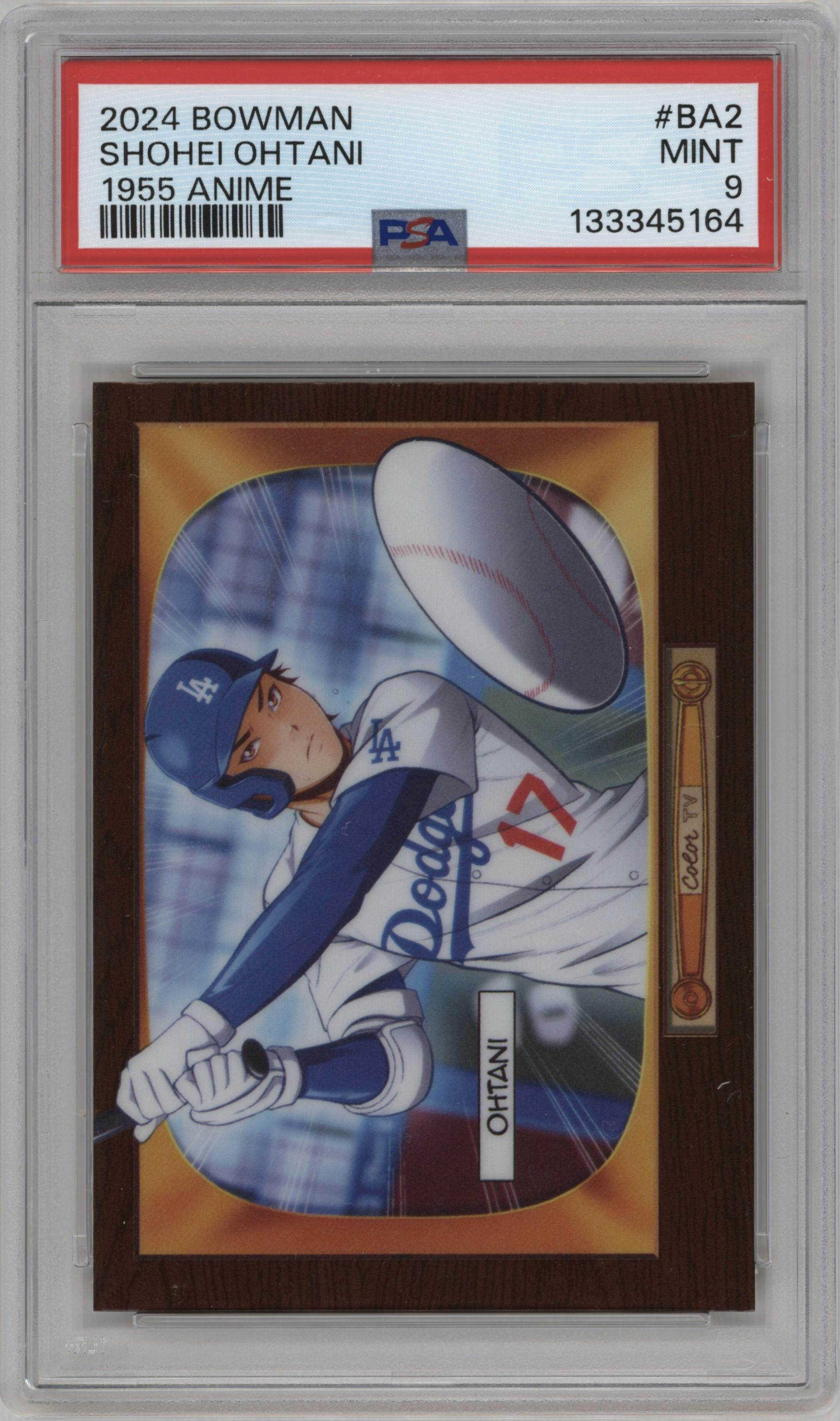 Shohei Ohtani from the 2024 Bowman set graded by PSA and given an overall grade of 9.