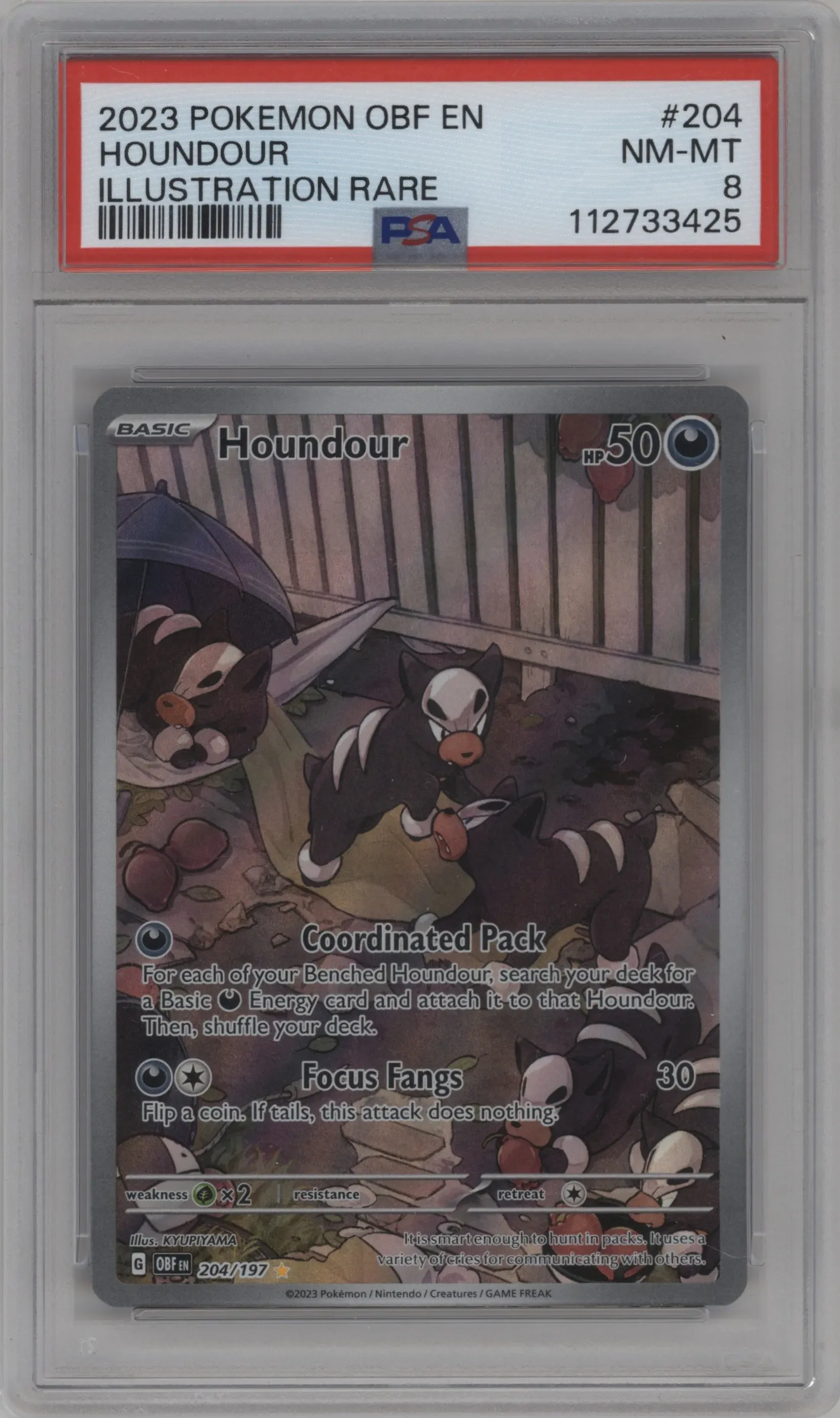 2023 Pokemon SV Obsidian Flames Houndour #204 PSA 8