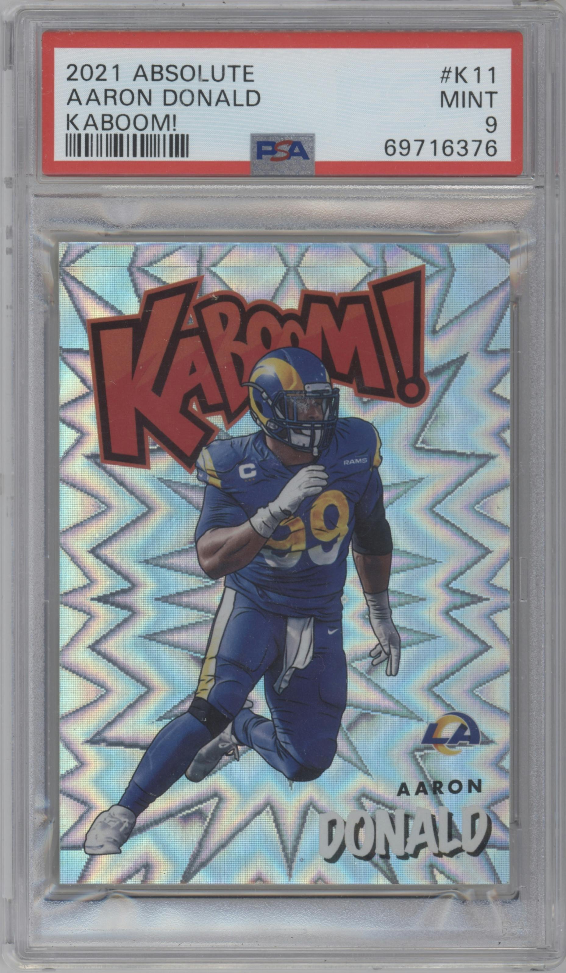 Aaron Donald from the 2021 Panini Absolute set graded by PSA and given an overall grade of 9.