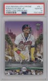 Ronald Acuna Jr. from the 2022 Topps Chrome Ben Baller set featuring a Green Refractor parallel graded by PSA and given an overall grade of 10.