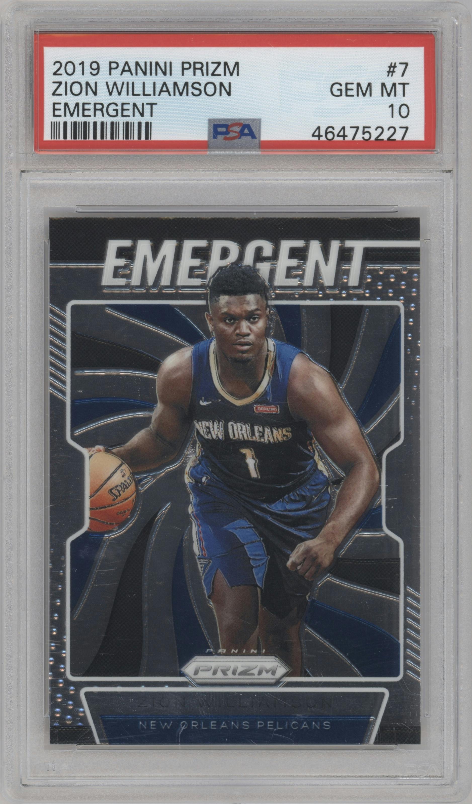 Zion Williamson from the 2019-20 Panini Prizm set graded by PSA and given an overall grade of 10.