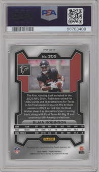 Bijan Robinson from the 2023 Panini Prizm set graded by PSA and given an overall grade of 9.