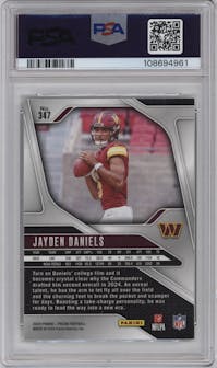 Jayden Daniels from the 2024 Panini Prizm set graded by PSA and given an overall grade of 9.
