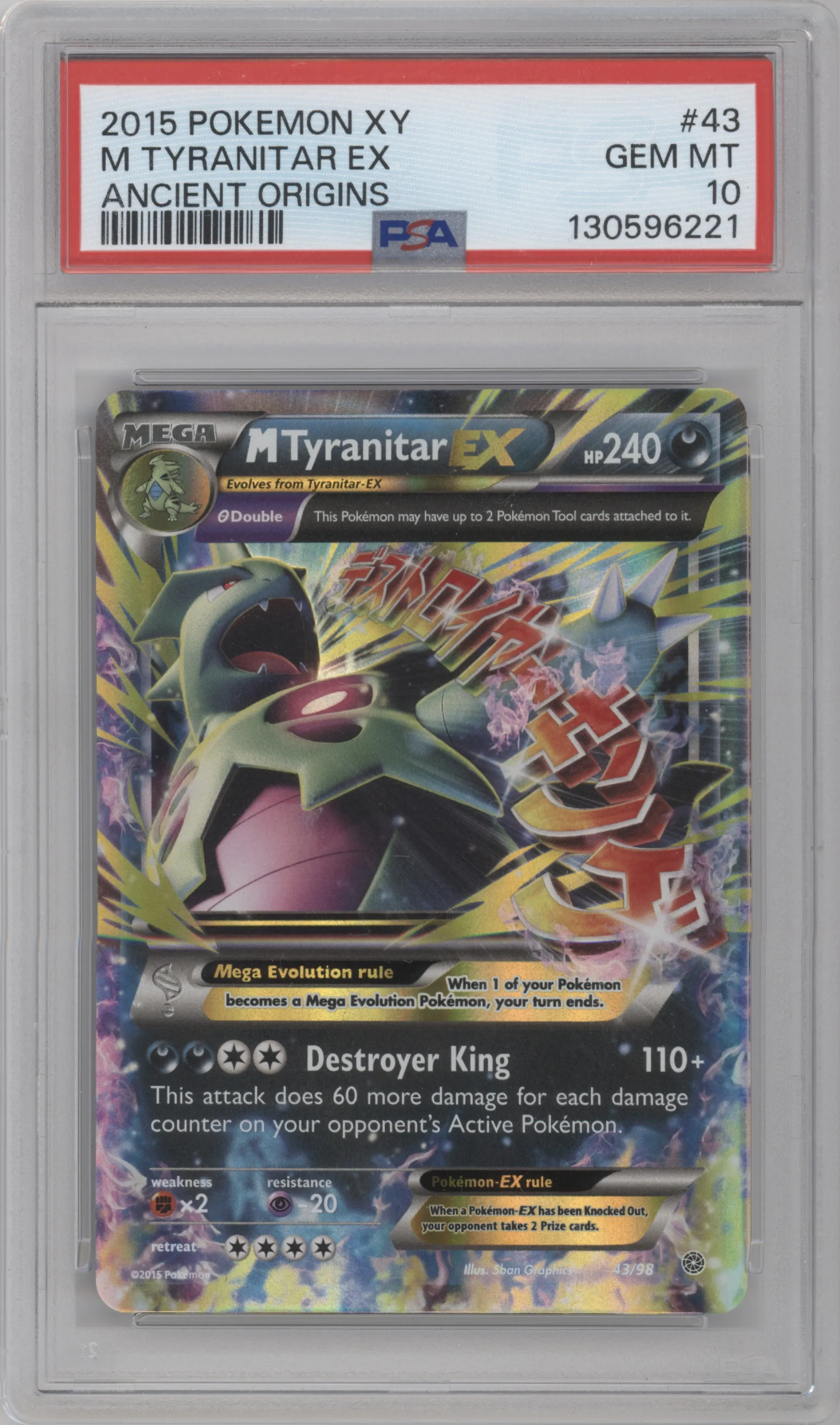 2015 Pokemon XY Ancient Origins M Tyranitar EX #43 PSA 10