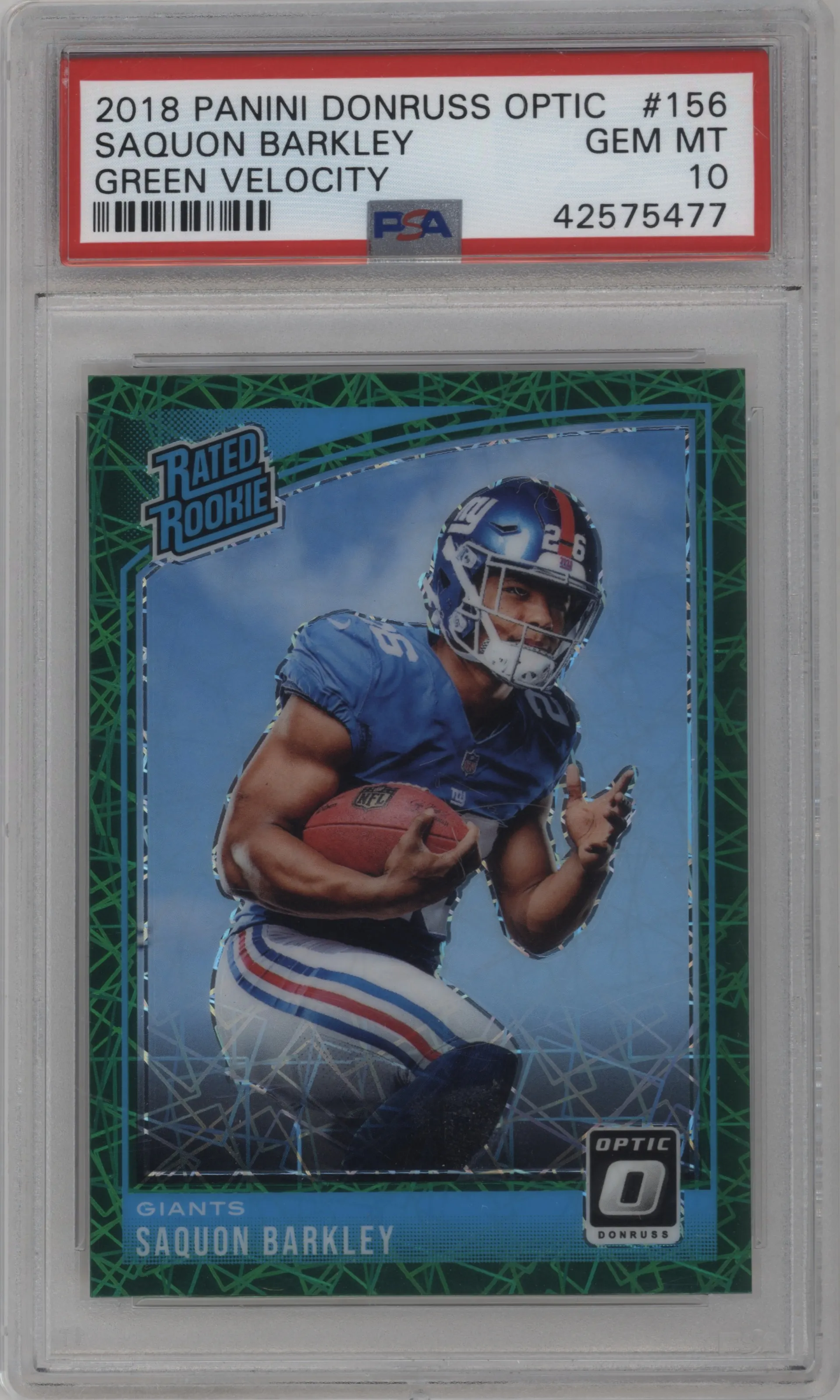 2018 Panini Donruss Optic Rated Rookie Saquon Barkley Green Velocity PSA 10