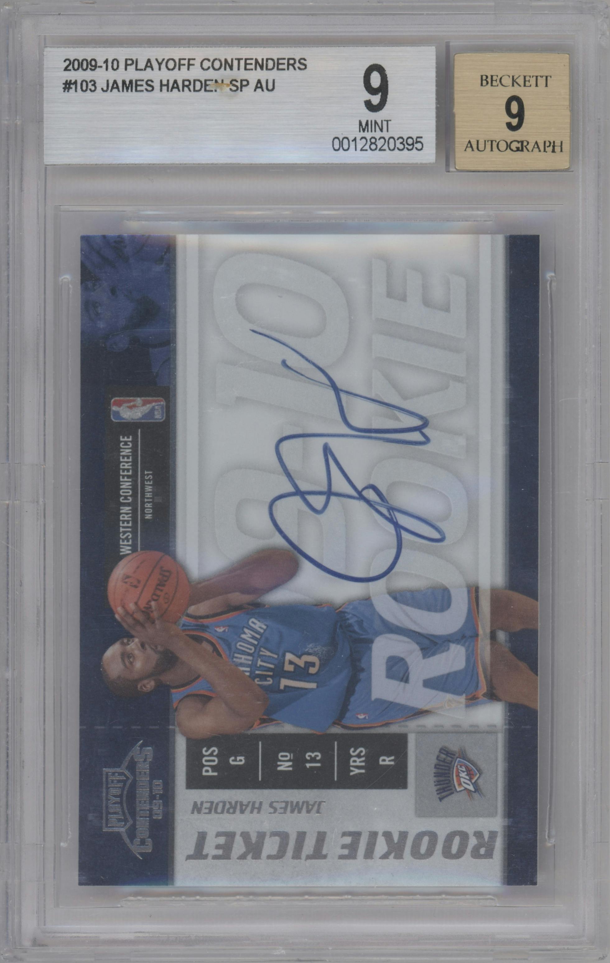 James Harden from the 2009-10 Panini Playoff Contenders set graded by Beckett and given an overall grade of 9.