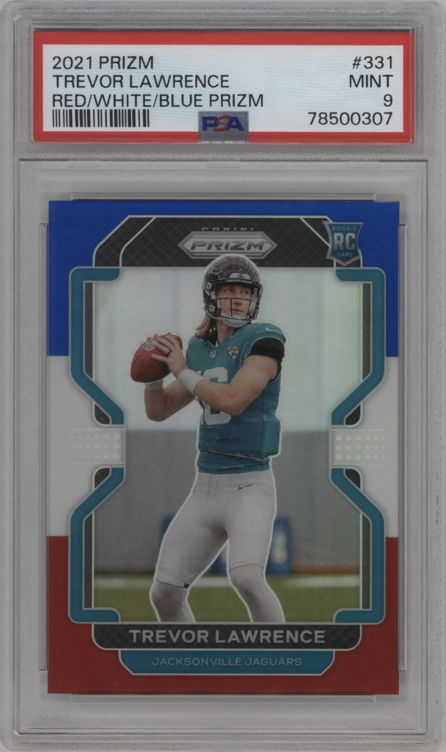 2021 Panini Prizm Trevor Lawrence Red/White/Blue Prizm #331 PSA 9