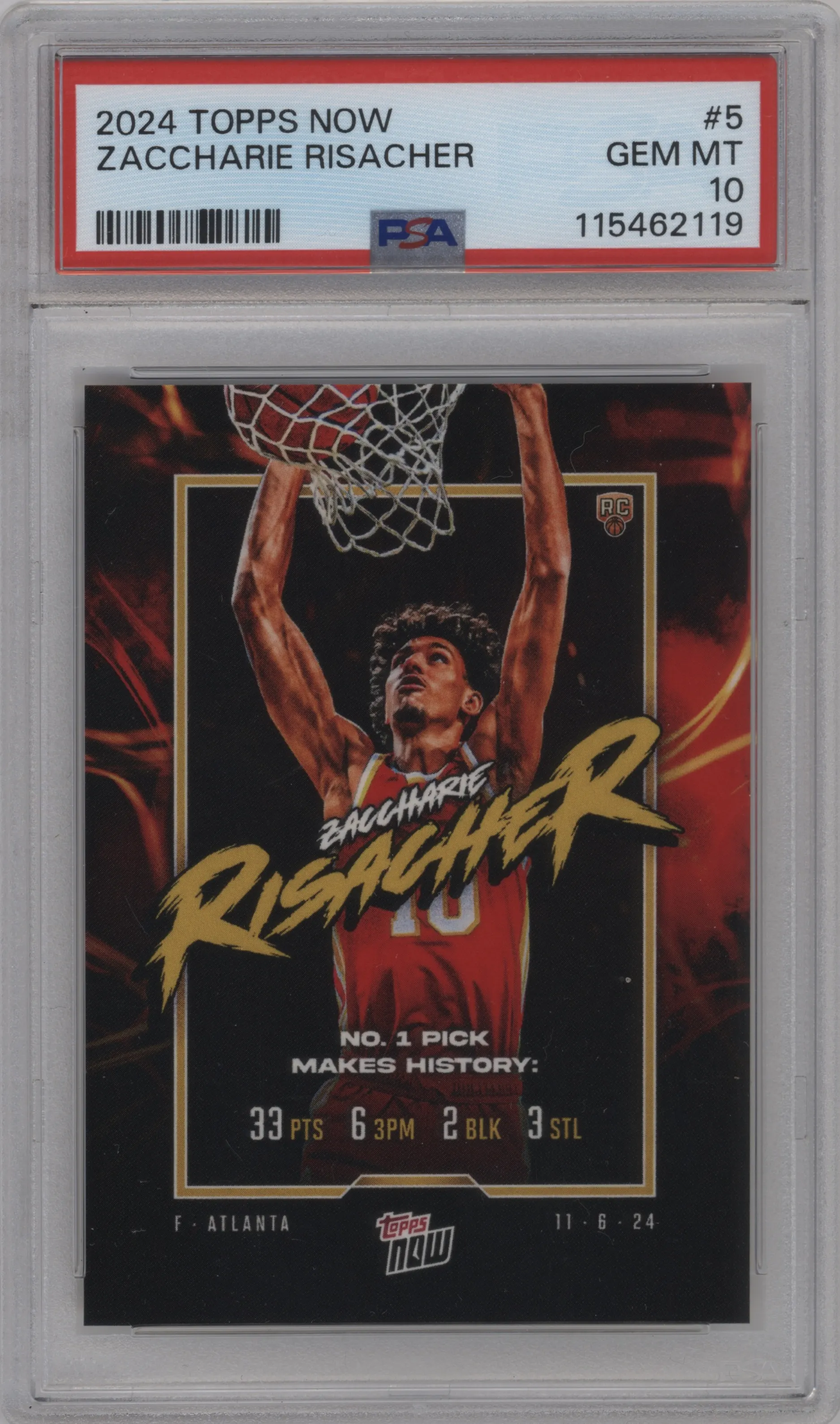 2024 Topps Now Zaccharie Risacher #5 PSA 10