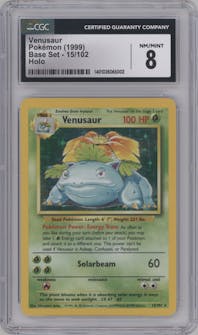 Venusaur from the 1999 Pokemon set graded by CSG and given an overall grade of 8.