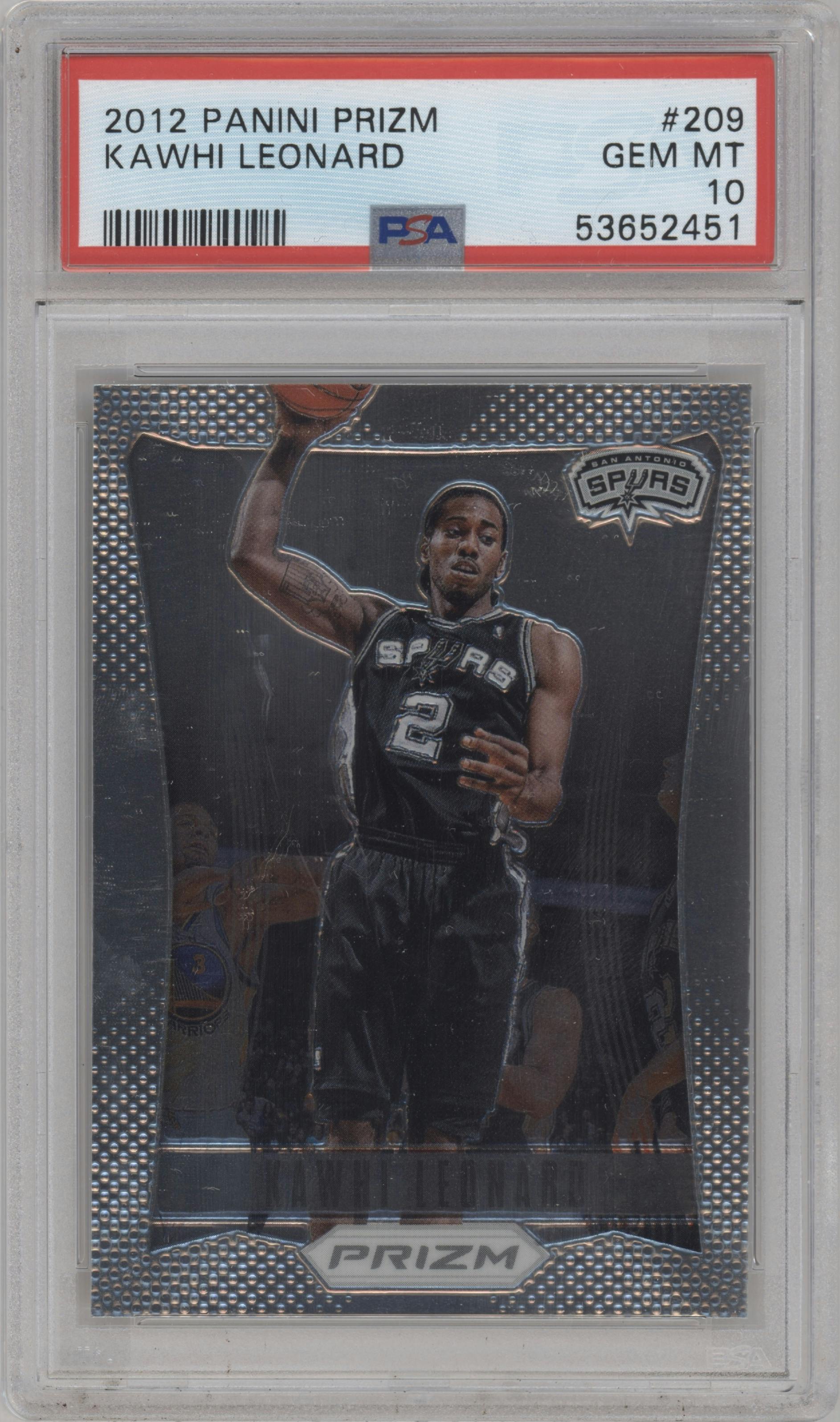 Kawhi Leonard from the 2012-13 Panini Prizm set graded by PSA and given an overall grade of 10.